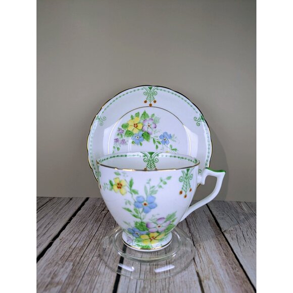 VTG Wellington China Art Deco Bone China Floral Teacup Set Hand Painted - Picture 4 of 6